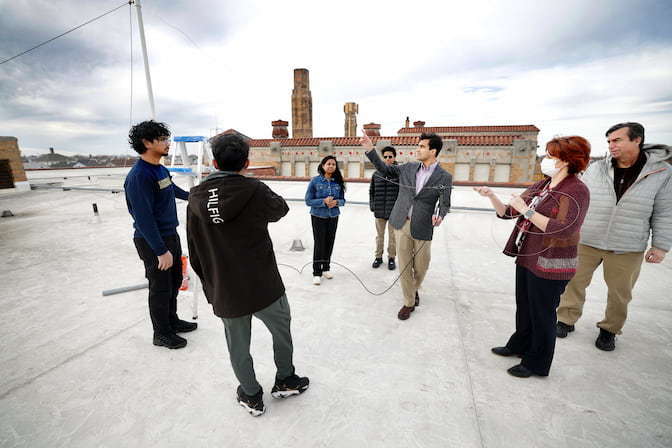 students working on a ground radio lab.
