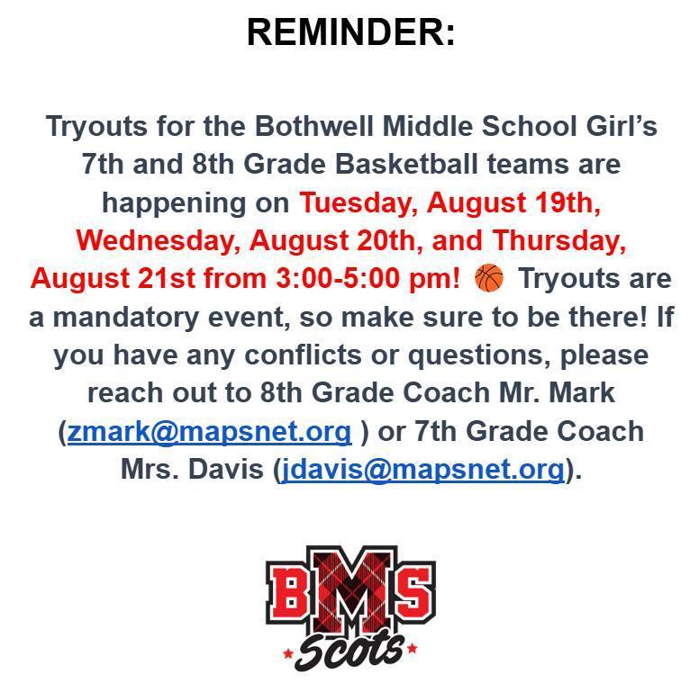 A reminder of basketball tryouts