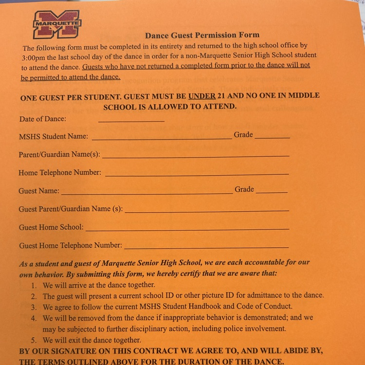 Dance Forms Available in Main Office