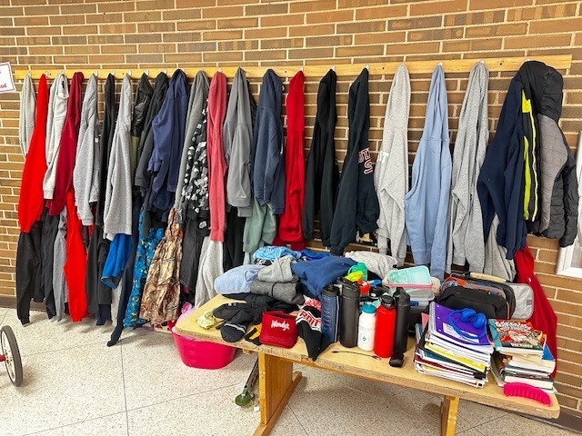 Photo of lost and found items at school
