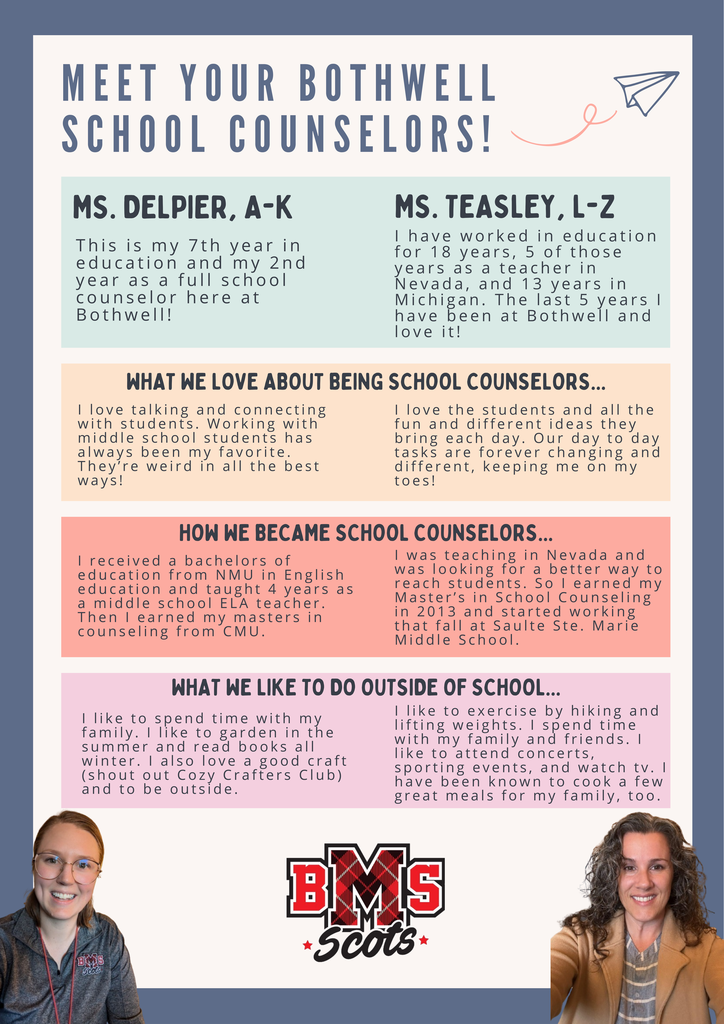 A colorful image of a school counselor brochure with information about how to contact counselors and what school counselors do.