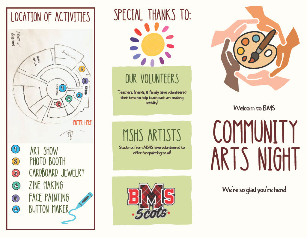 An image explaining a Community Arts Night at Bothwell Middle School