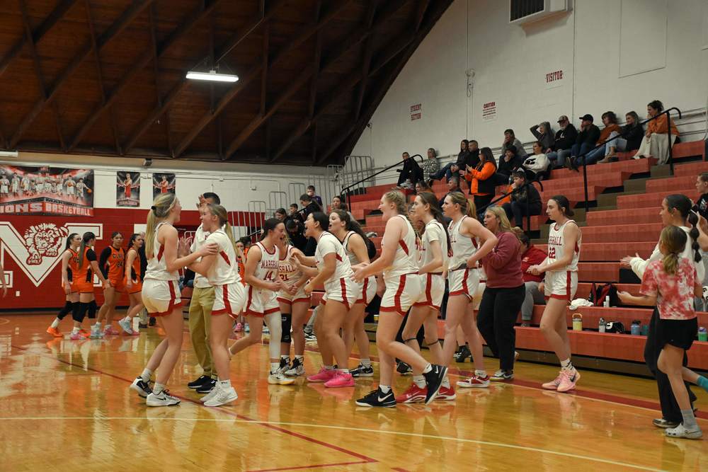 Marshall celebrates their huge comeback win over Olney