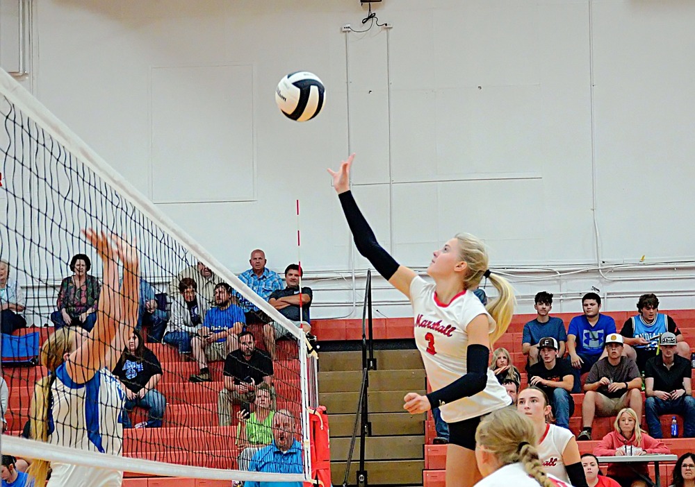 Harper Richardson (3) tips a winner during the Lions three-set win over Martinsville