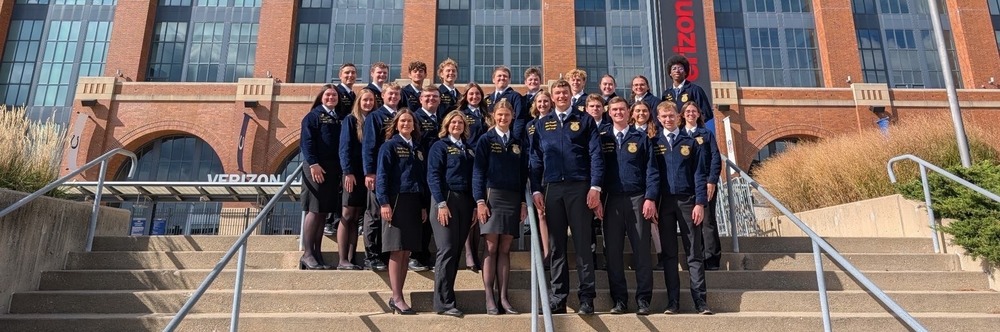 Lane Perry  (Back Row, 2nd from Left) with State FFA at National Convention in Indianapolis