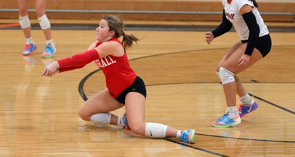 Lexi Mason gets to the smash from the Westville side of the net