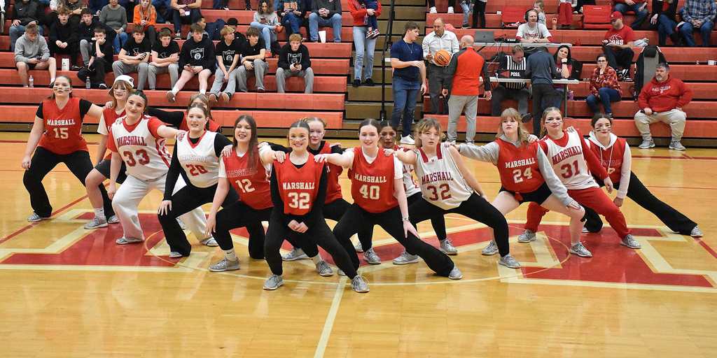 MHS Marshallettes perform at halftime of the varsity game between Marshall and Olney