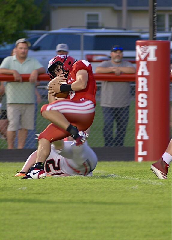 David Sherrell scores the first touchdown of the season for Marshall against Wesclin