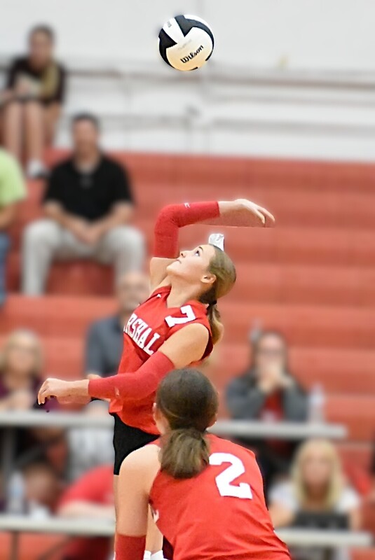 Lily Shotts (7) fires a kill against Dieterich