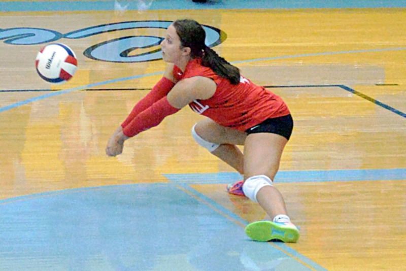 Ali Sheets returns a Cumberland serve during Lions' win over the Lady Pirates