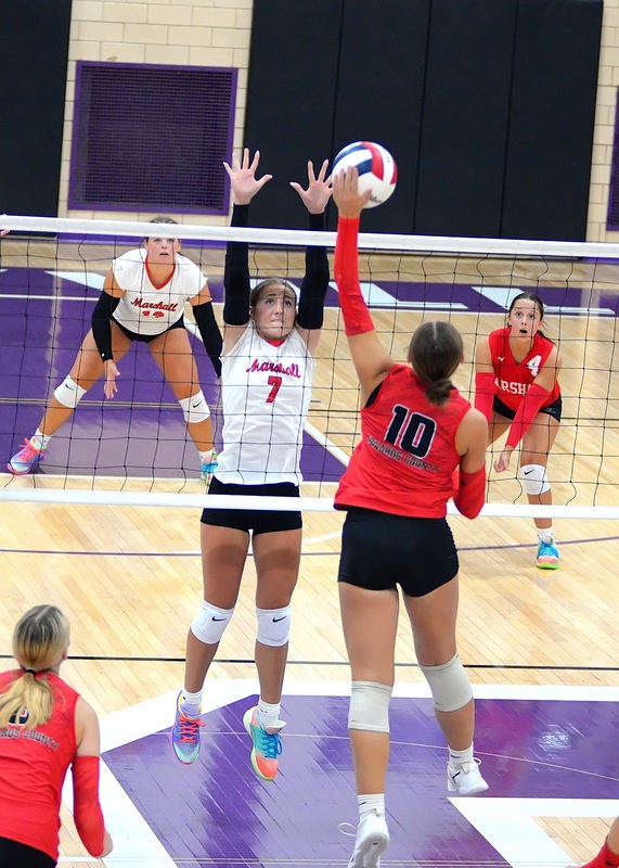 Lily Shotts (7) was active all day blocking strikes for Marshall