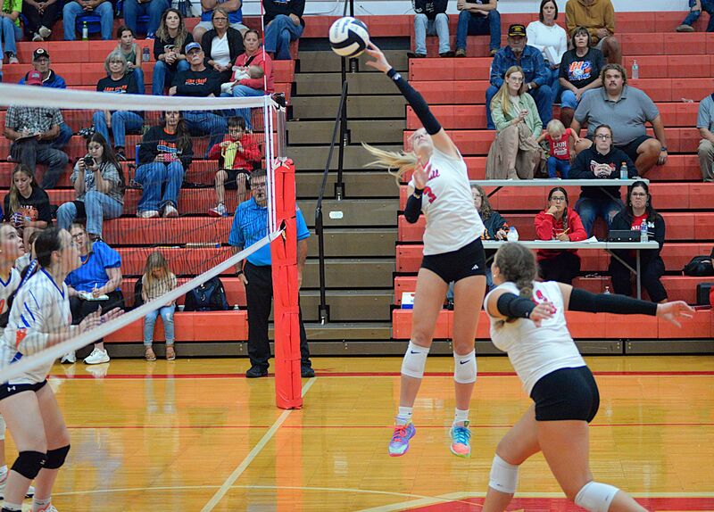 Harper Richardson surprises Hutsonville-Palestine by dropping a winner over the net