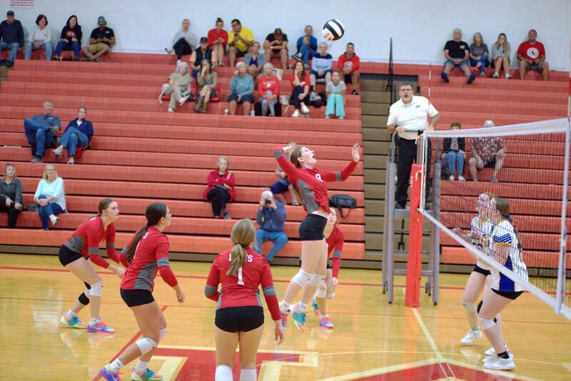 Breck Bishop scores a kill for Marshall against St John's Lutheran