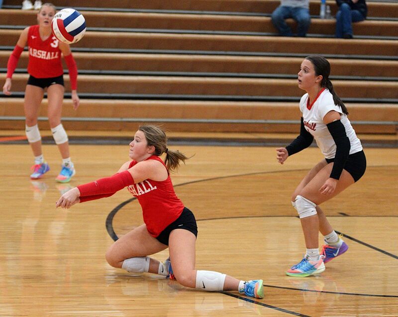 Lexi Mason gets to the smash from the Westville side of the net