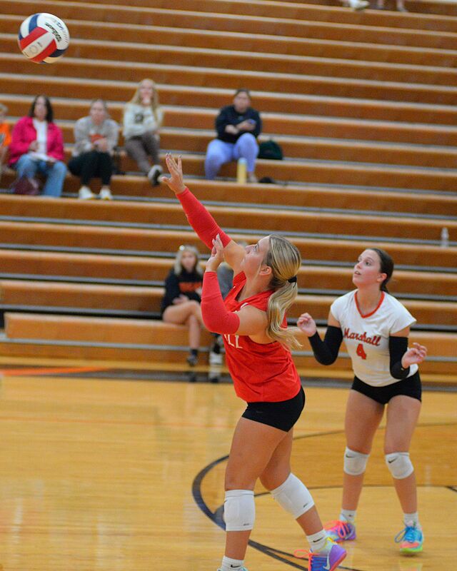 Nya Engledow drives the ball over the net against Westville