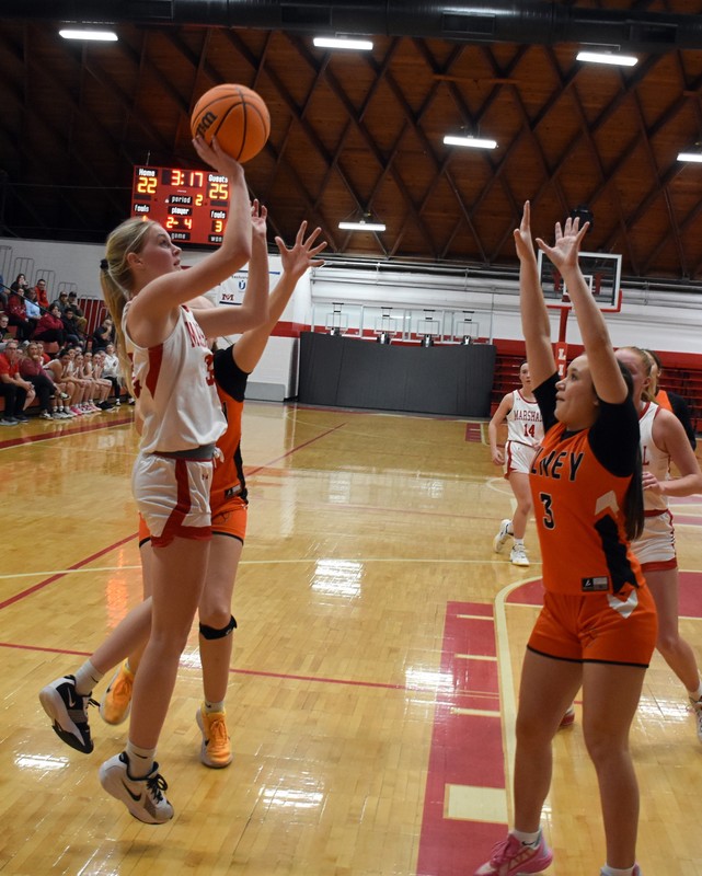 Harper Richardson scores 2 of her 10 points in the comeback win over Olney