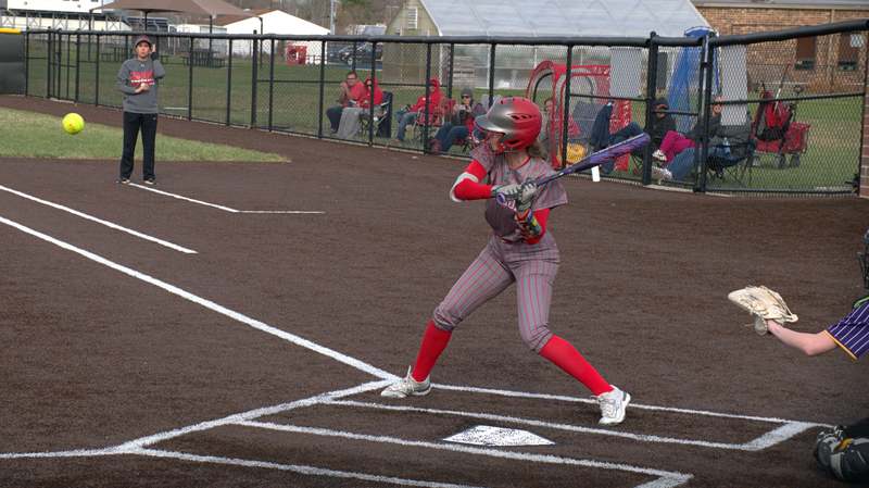 Lauren English (3) drives a pitch to right field to bring home the first run of the game against Georgetown-Ridge Farm
