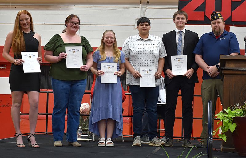 Marshall American Legion Post 90 Scholarship - Lynn Welborn, Kynslee Parker, Bella Herrington, Eddie Gutierrez, & Bryce Griguhn