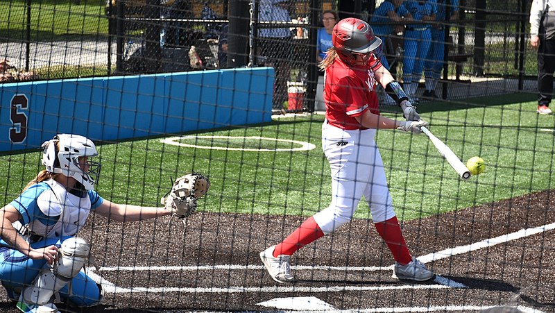 Raegyn Kent rips a line drive single vs Pinckneyville