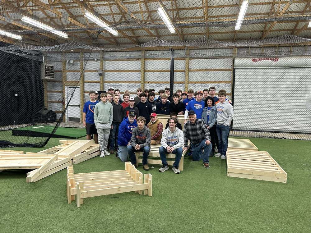 MC baseball players with beds they built