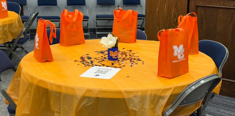 Table with swag bags
