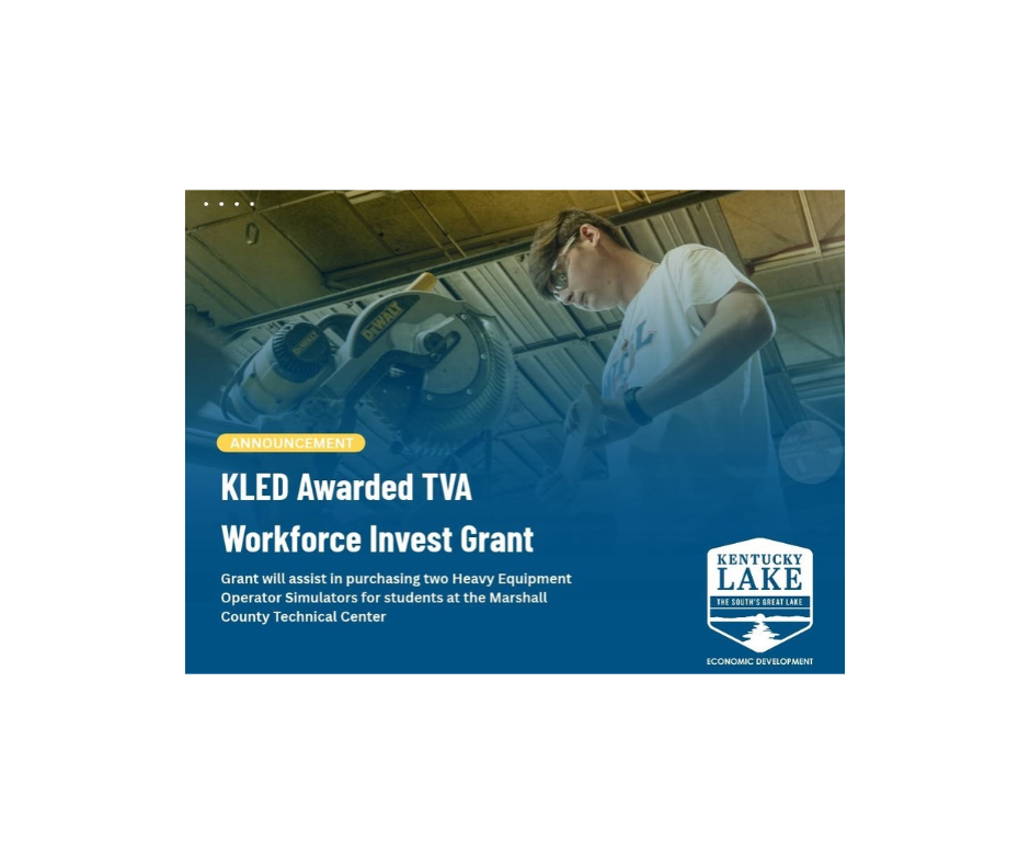Graphic reading KLED awarded TVA workforce grant to purchase 2 heavy equipment operator simulators for MCTC students