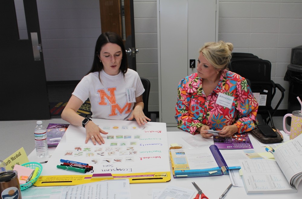 NMMS teachers looking over items on desk