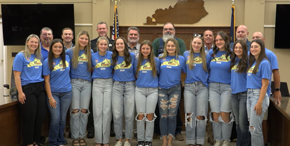 Picture of MCHS Softball team with MC Fiscal Court