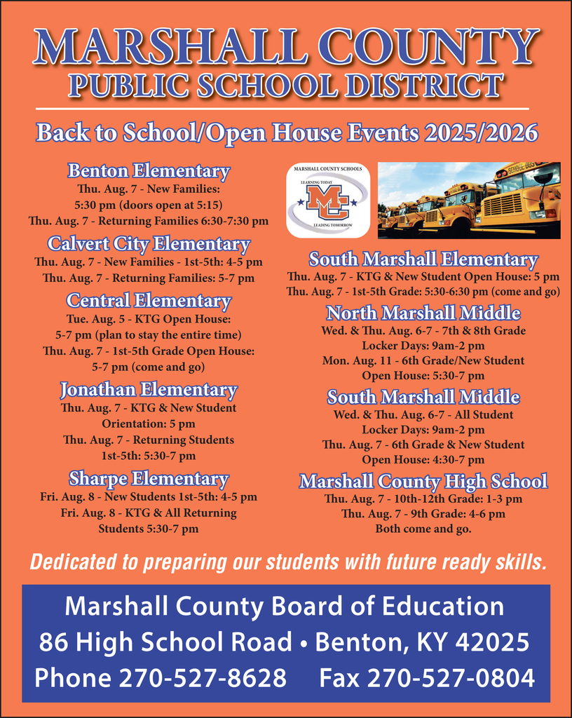 Graphic with every school open house dates and times