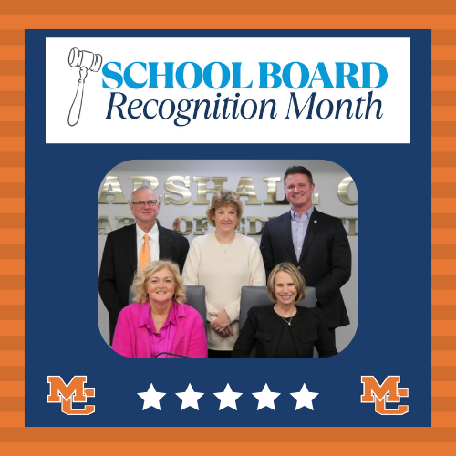 Picture of school board member with school board recognition month logo