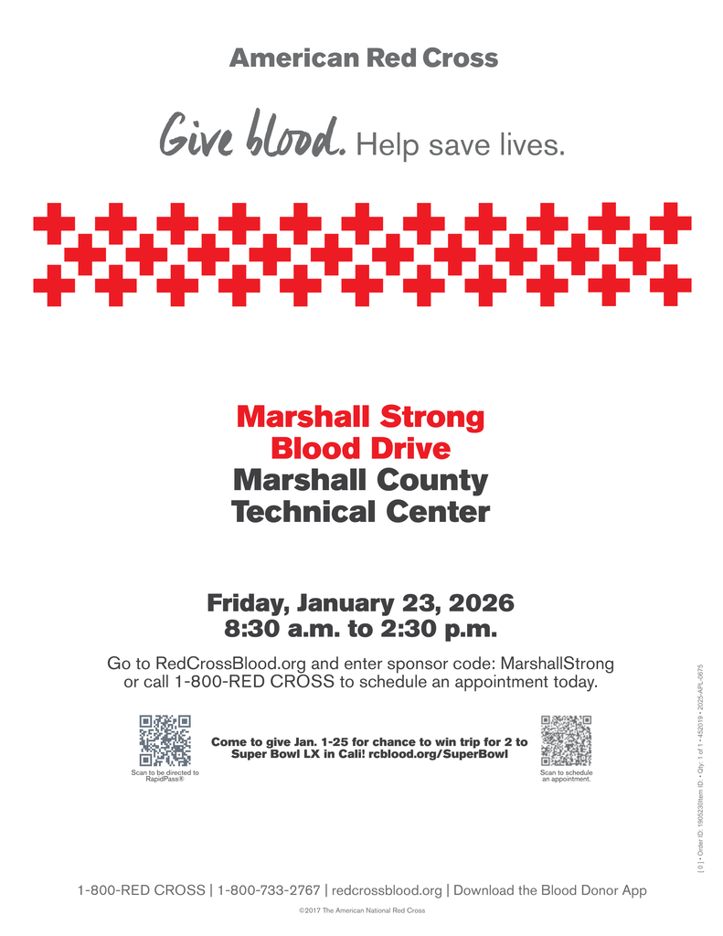 Flyer for Marshall Strong Blood Drive January 23