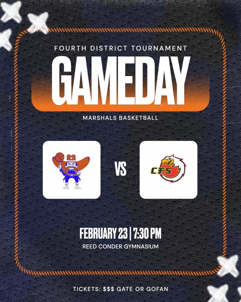 Graphic showing details of tonight's boys basketball tournament game vs. Christian Fellowship