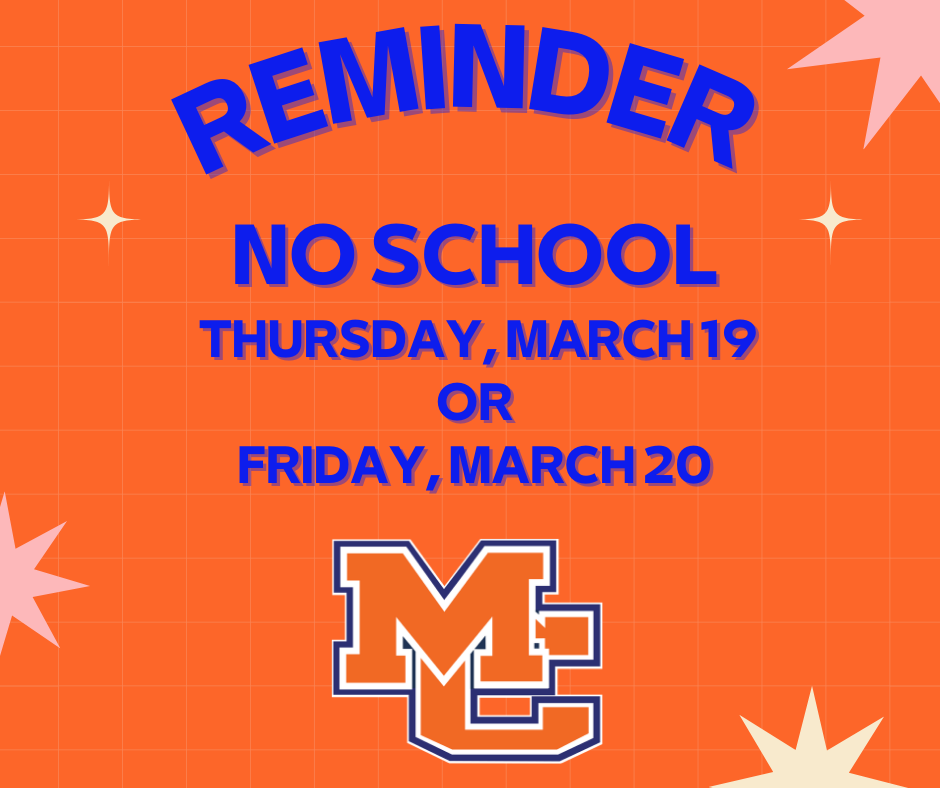 Graphic showing no school Thu. March 19 or Fri. March 20