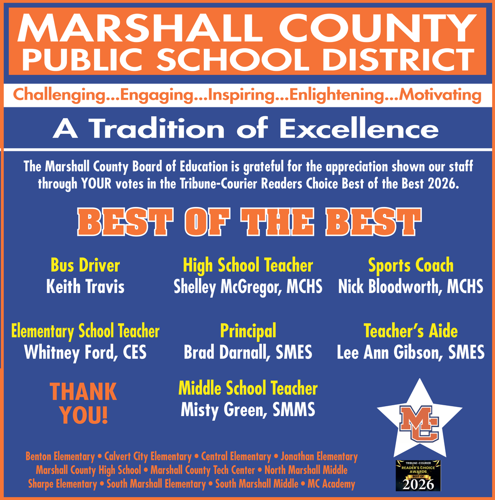 Graphic will names of MC Employee winners in Tribune Courier Readers Choice section