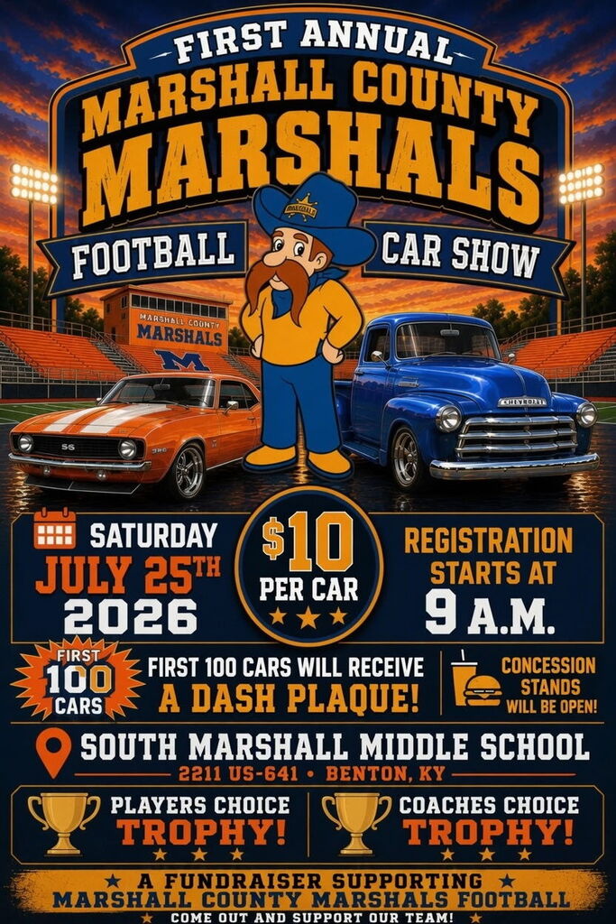Flyer with details on MC football car show fundraiser