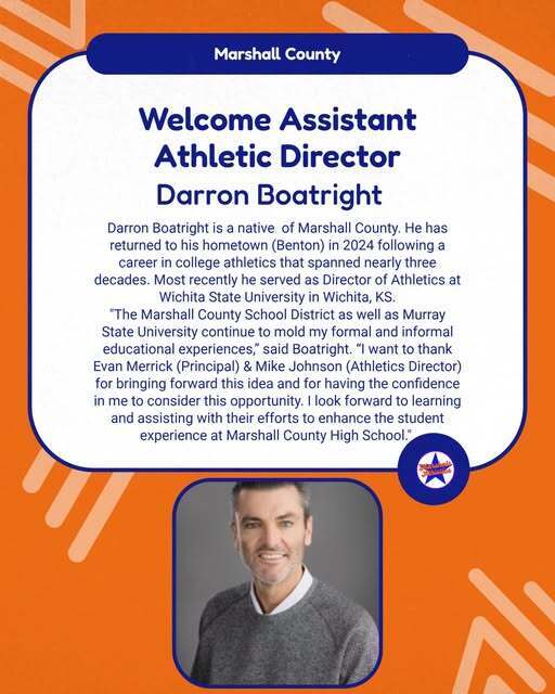 Graphic and photo with info on Darron Boatright become the new MCHS assistant athletic director