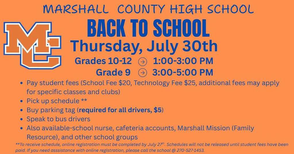 Graphic with MCHS Back to School event details
