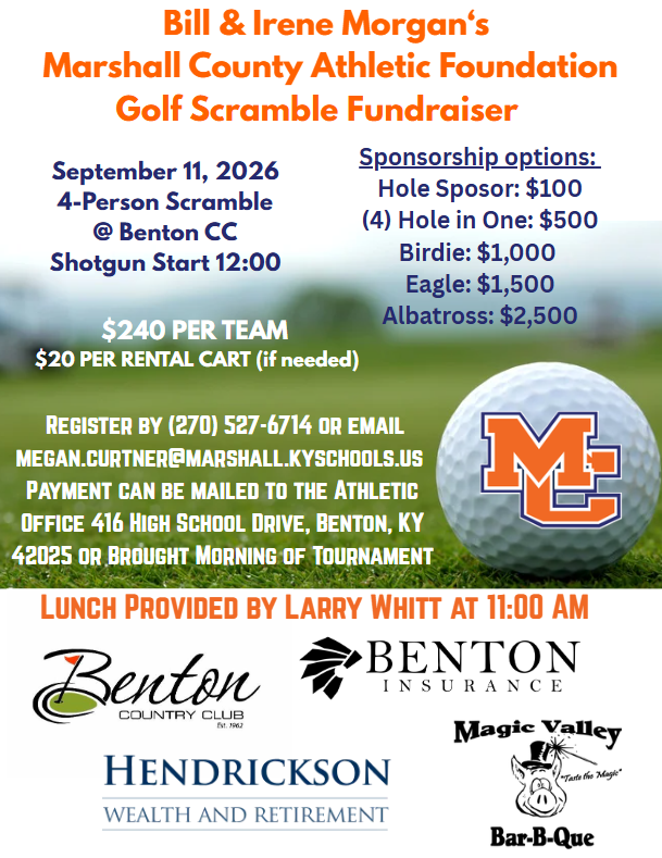 Graphic with details of the MC Athletic Foundation Golf Scramble September 11th