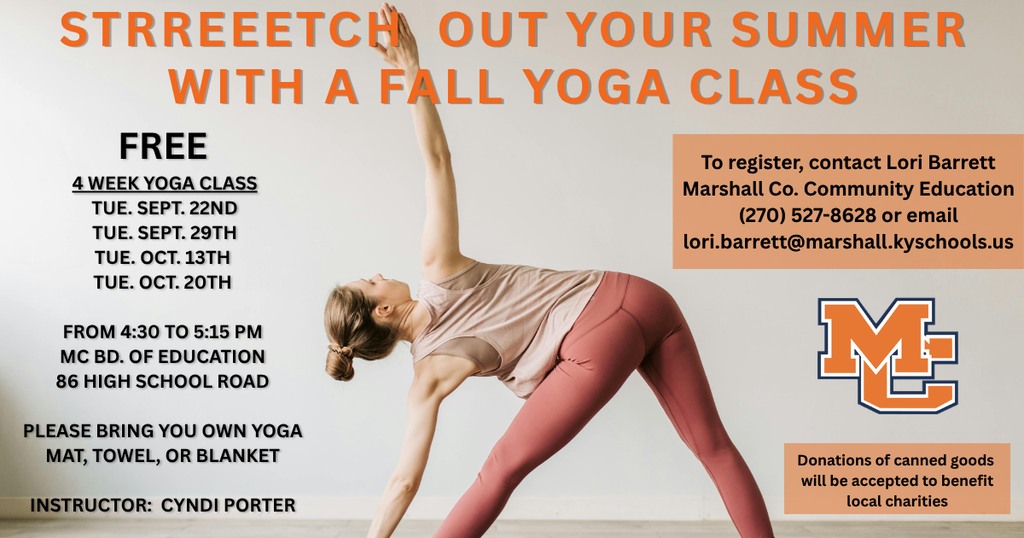 Graphic with details on Yoga class... dates, times, location, etc.