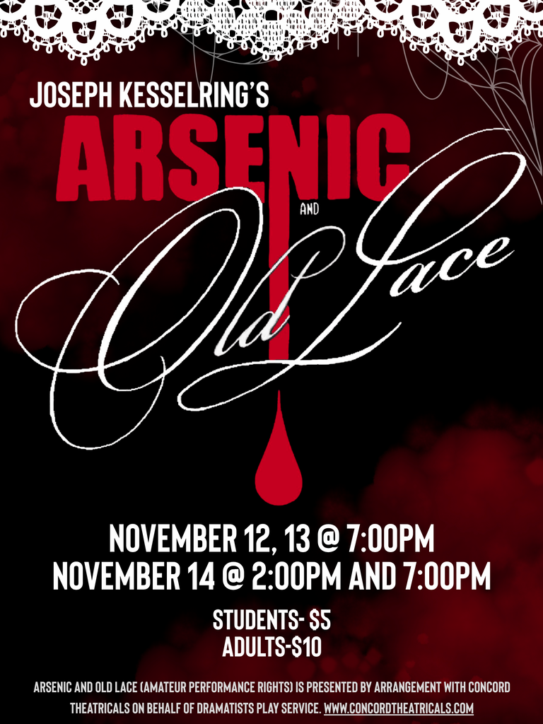 Graphic with details on MCHS fall play Arsenic and Old Lace