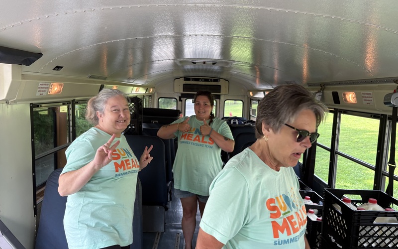 School bus team making deliveries