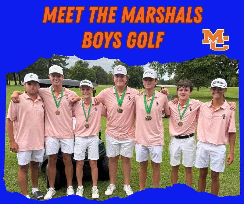 Graphic with photo of boys golf team