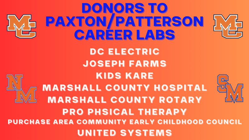 Graphic with list of businessese who contributed to Paxton Patterson Career Labs