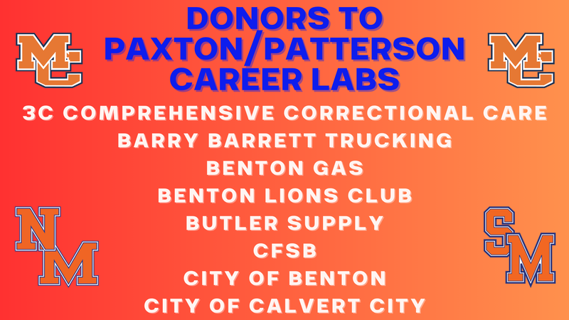 Graphic with list of businessese who contributed to Paxton Patterson Career Labs