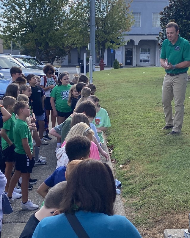 Judge Ex. Pagel talks to students outside courthouse
