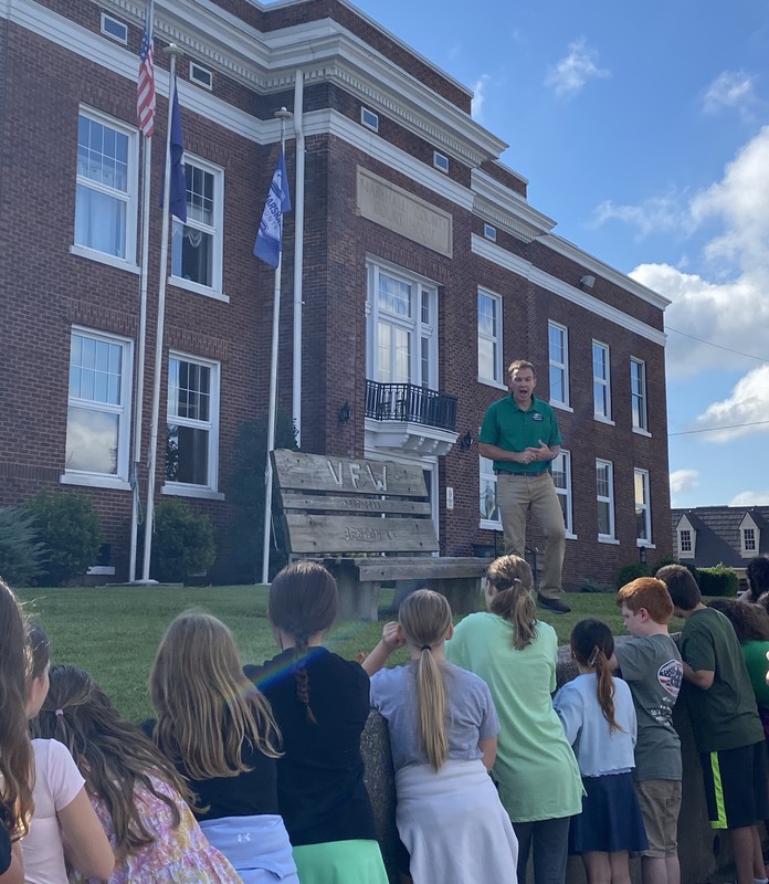 Judge Ex. Pagel talks to students outside courthouse