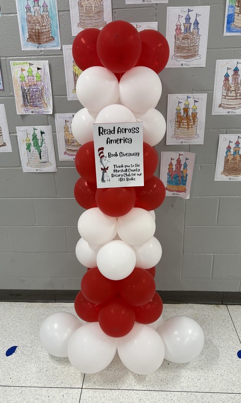 Balloon decoration thanking Rotary Club for dbook donation