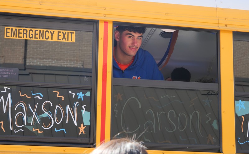 MCHS player looking out window of bus
