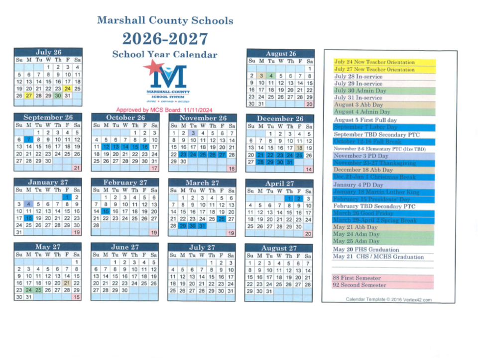 2026-2027 School Calendar | Delk-Henson Intermediate School