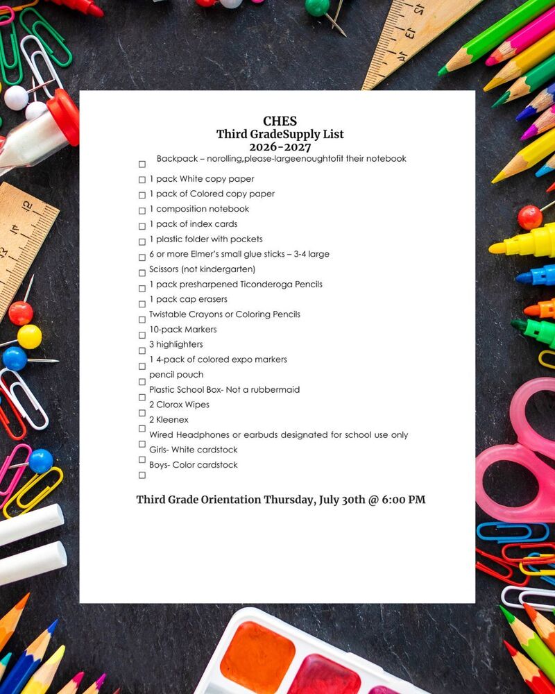 Third Grade supply list